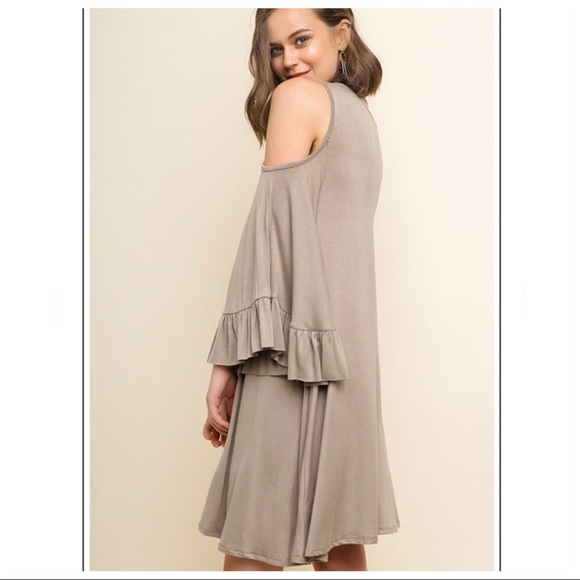 Ruffle Bell Sleeve Cold Shoulder Dress - Picture 4 of 10